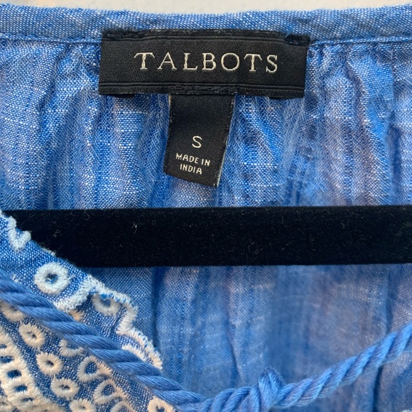 Talbots Blue Embroidered Tassel Tie Top size S - Picture 2 of 8